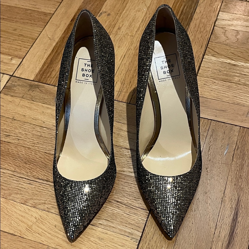 The Shoe Box Black Glitter Heels
